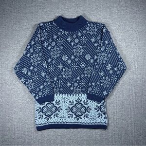 Vintage Snowflake Sweater Fair Isle Women’s L Blue Granny American Pride USA 90s